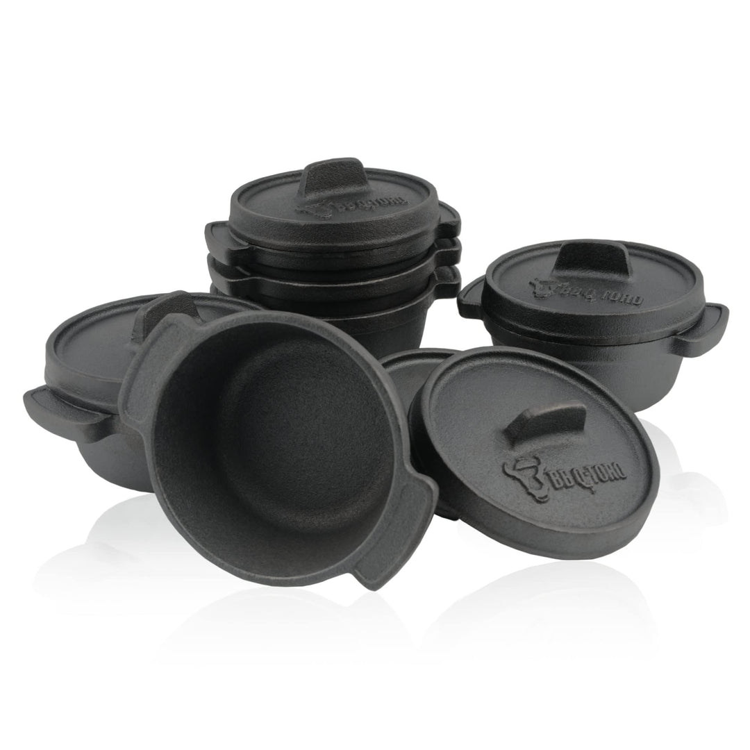 BBQ-Toro Mini Dutch Oven Set (6 Stück) I Ø 11 cm I bereits eingebrannt - preseasoned I Gusseisen Ser