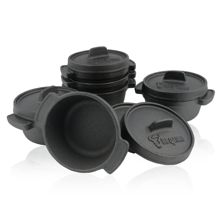 BBQ-Toro Mini Dutch Oven Set (6 Stück) I Ø 11 cm I bereits eingebrannt - preseasoned I Gusseisen Ser