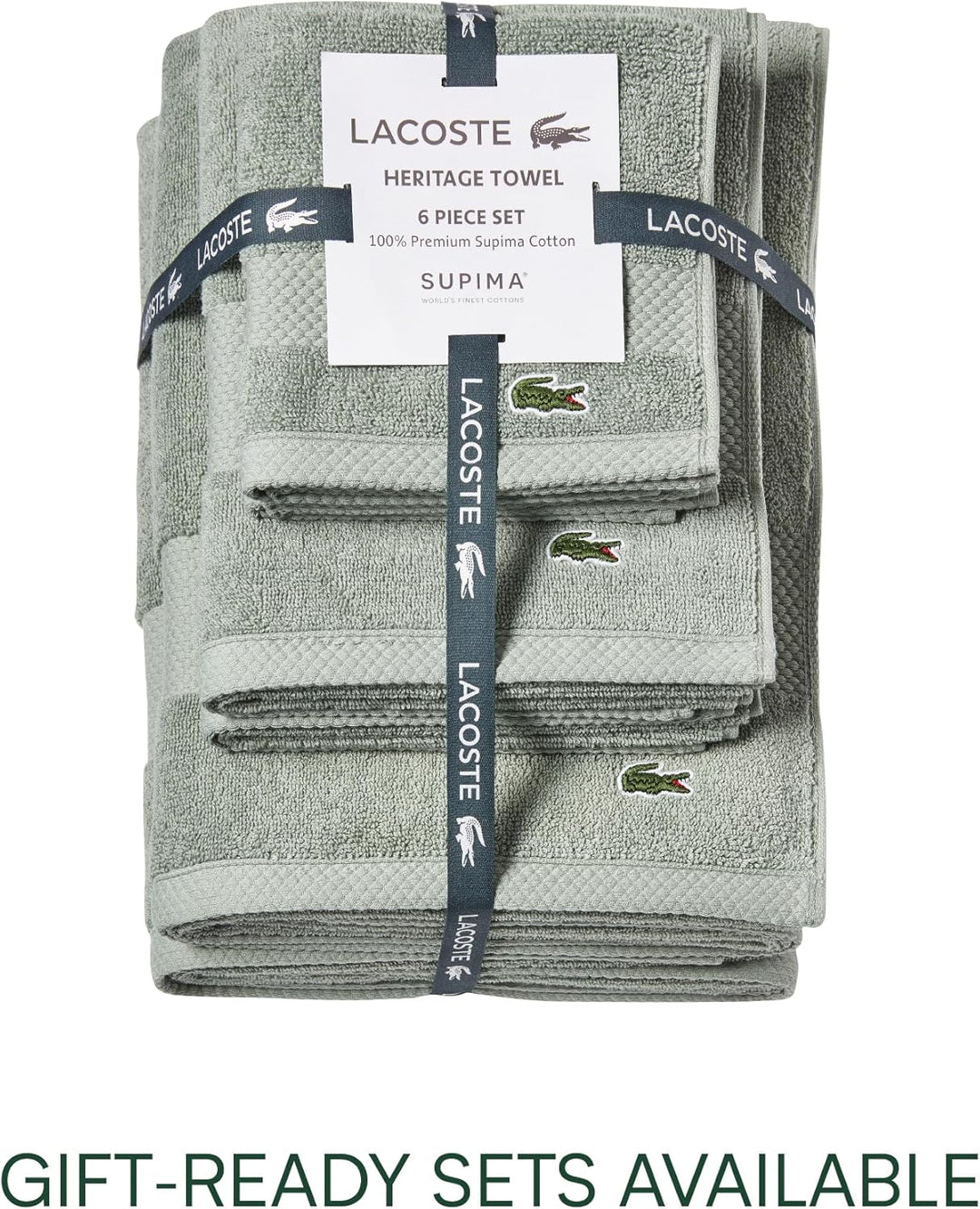 Lacoste Heritage Supima Badetuch, Baumwolle, Aloe, 76,2 x 137,2 cm Bath Towel 30x54 Aloe, Bath Towel