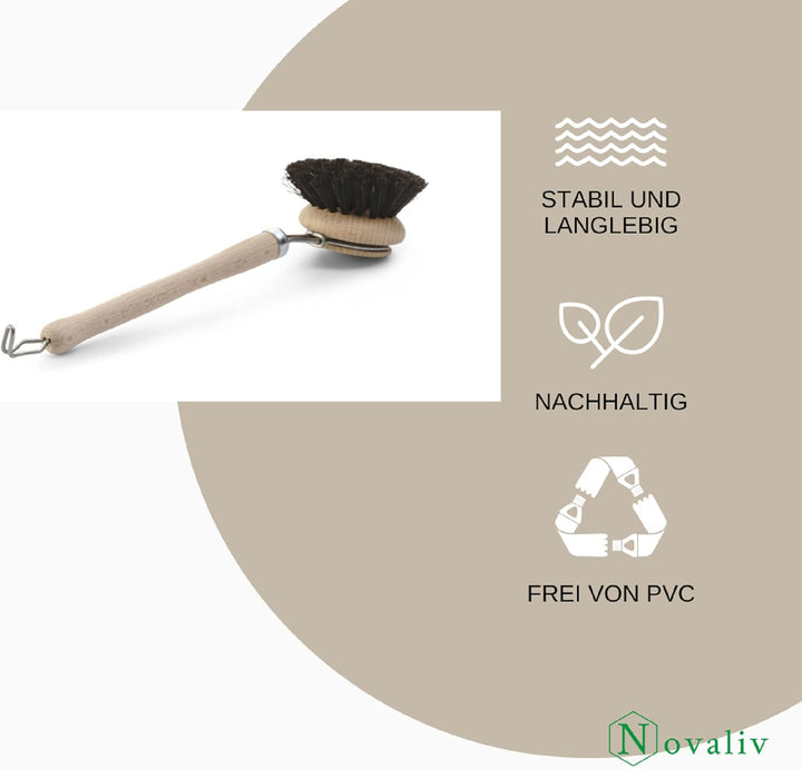 Novaliv 3X Spülbürsten Set I Rosshaar I Holz I gross I Abwaschbürste Küchenbürste Mixtopf Bürste Sch