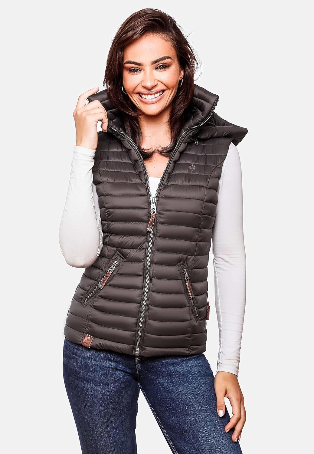 Navahoo Damen Übergangsjacke leichte Steppweste mit Abnehmbarer Kapuze Shadaa XS-3XL XS Anthracite,