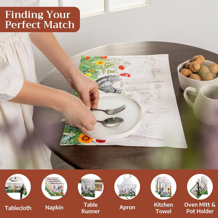 Maison d'Hermine Tischsets, 100% Baumwolle, 4er-Set, 33 cm x 48 cm, dekorative, waschbare Tischsets,