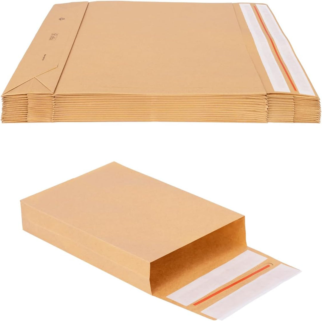 200 Faltentaschen 229x162x40 mm mit Klotzboden, doppelte Haftklebung und Aufreissfaden Versandtasche