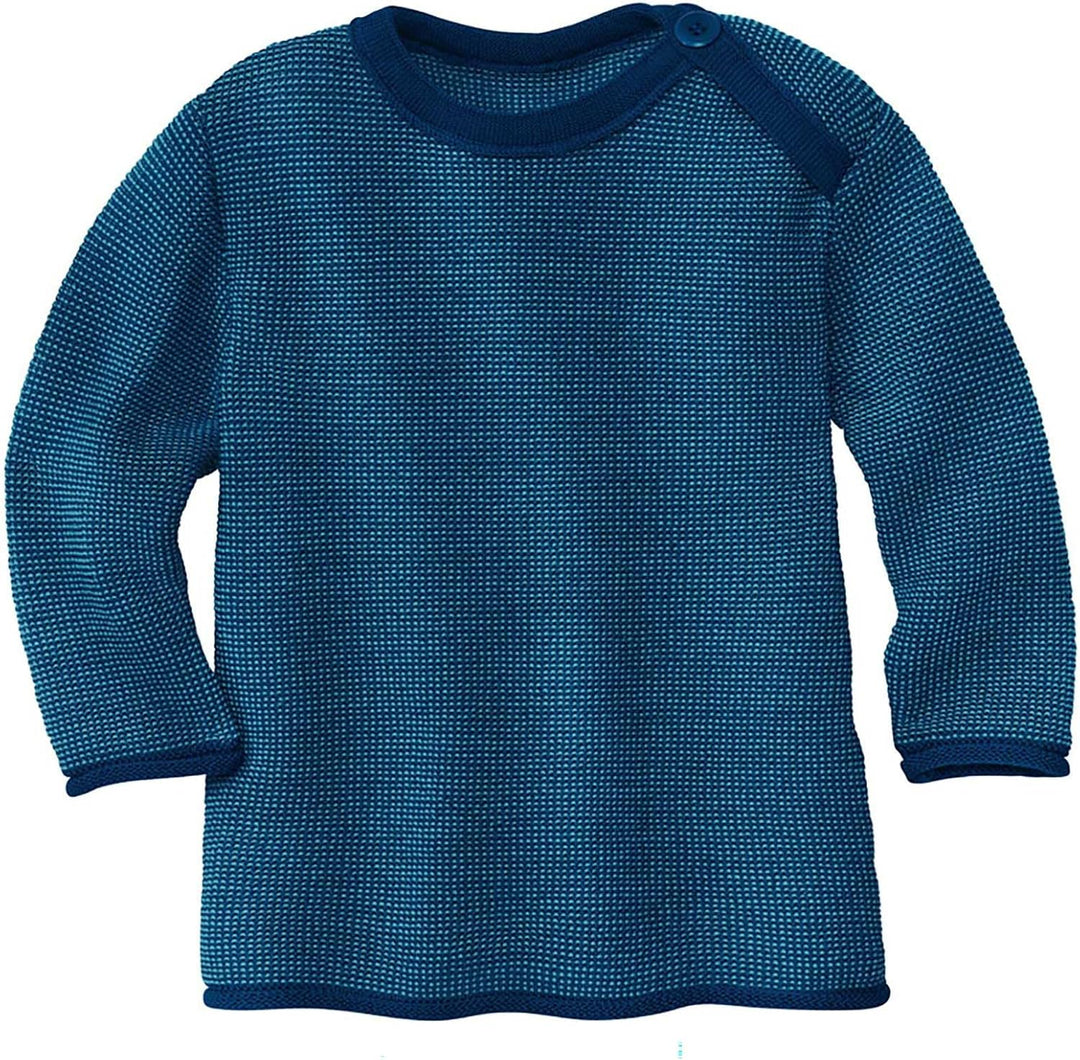 Disana Melange-Pullover, mit Knopfverschluss am Kragen | 100% Bio-Merinowolle GOTS, IVN Best | Newbo