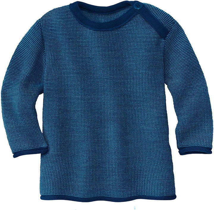 Disana Melange-Pullover, mit Knopfverschluss am Kragen | 100% Bio-Merinowolle GOTS, IVN Best | Newbo