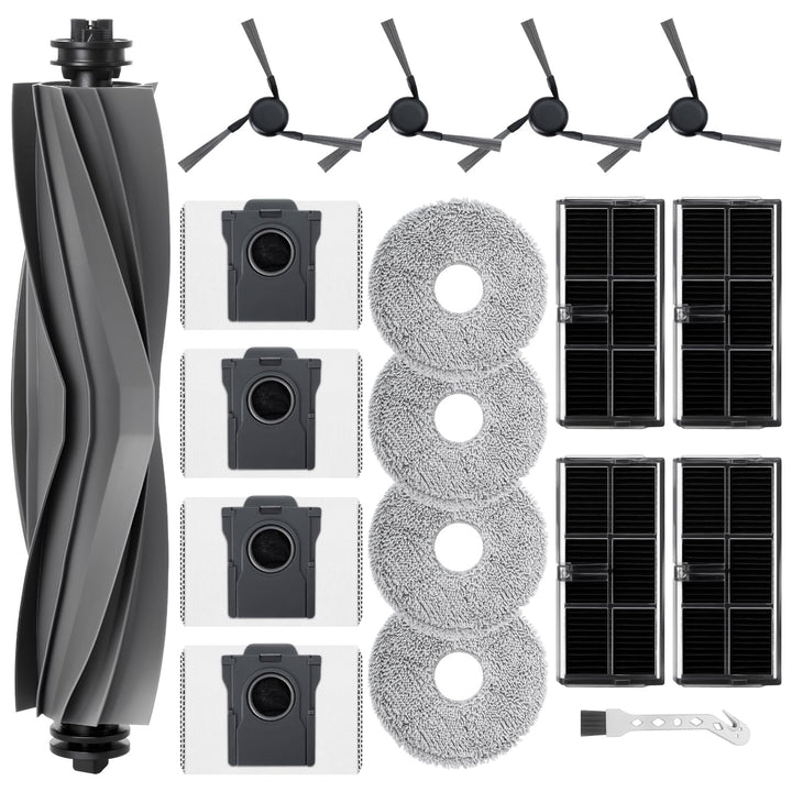 ZubehörSet für Mova E40 Ultra Saugroboter Ersatzteile. 1 Hauptbürste, 4 Hepa-Filter, 4 Wischer-pad,