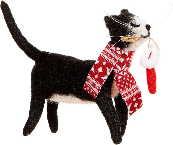 Sass & Belle Hängende Dekoration Katze mit Strumpf Filzdekoration Traditionelle Weihnachten 40% Poly