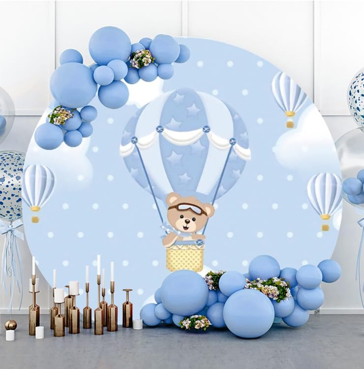 Renaiss 2.2m Heissluftballon Bär Runde Kulisse Blauer Himmel Wolken Baby Dusche Polyester Fotografie
