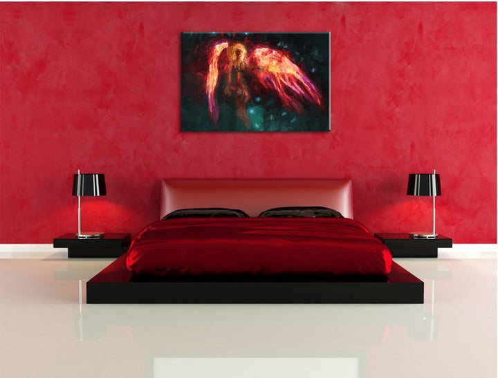 Pixxprint Alien Teufel im Weltraum Kunst Pinsel Effekt, Format: 100x70 auf Leinwand, XXL riesige Bil