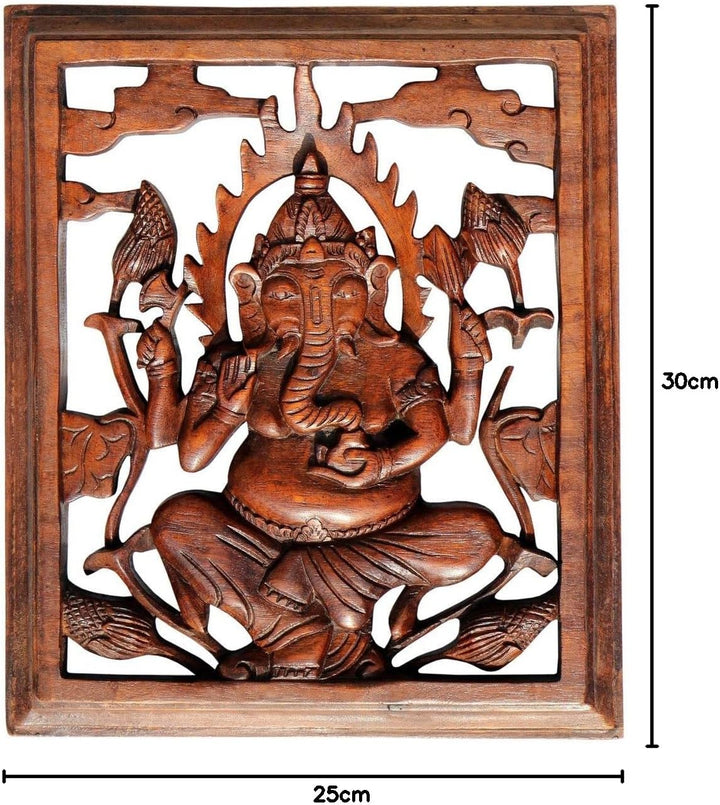 Schönes Ganesha Holz Relief Feng Shui Elefant Wand Deko Handarbeit Bali Rel36