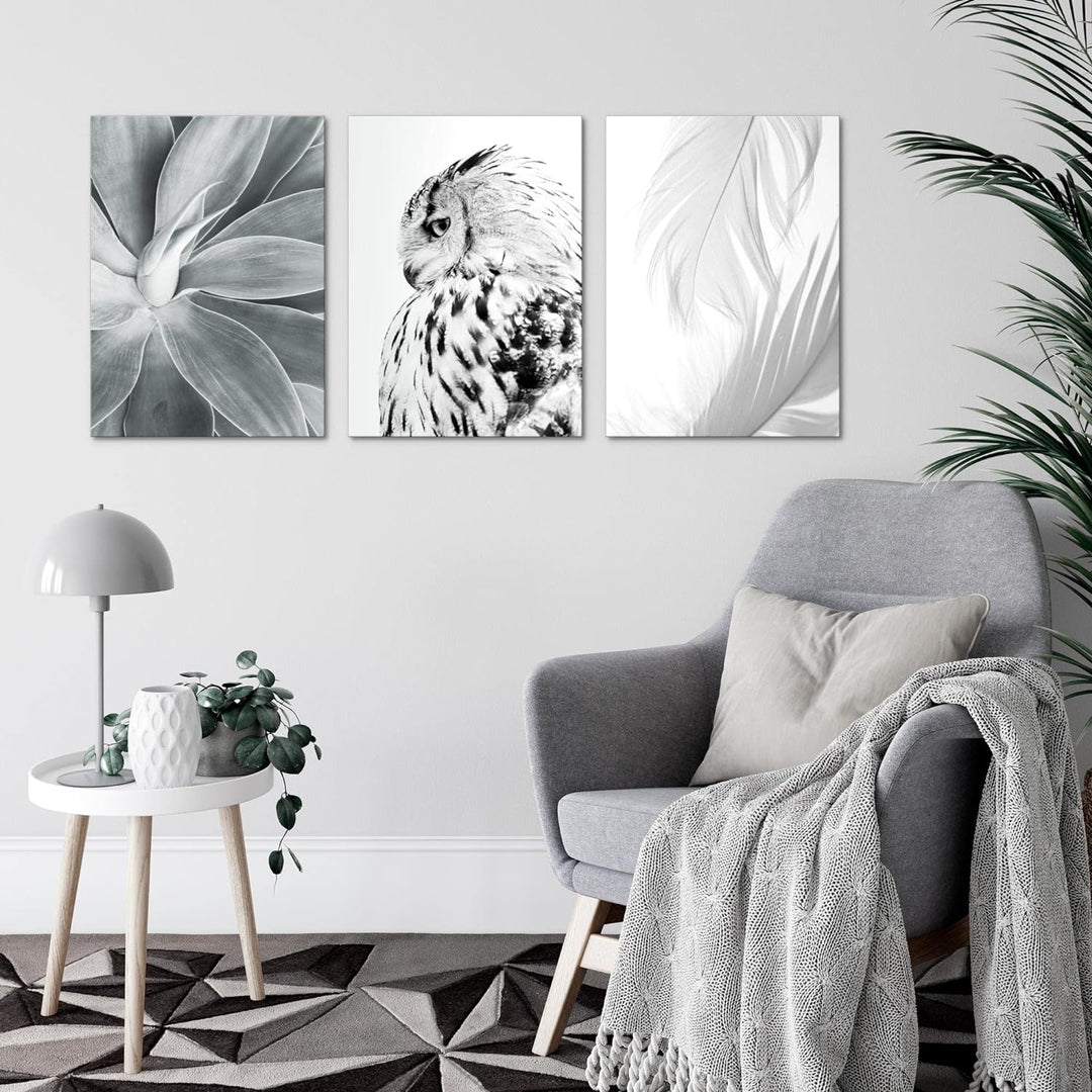 Novart Bilder Set Boho Eule - Kein Extra Rahmen benötigt - Wandbilder für Wohnzimmer Schlafzimmer Fl