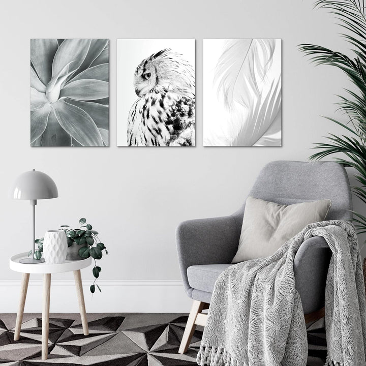 Novart Bilder Set Boho Eule - Kein Extra Rahmen benötigt - Wandbilder für Wohnzimmer Schlafzimmer Fl