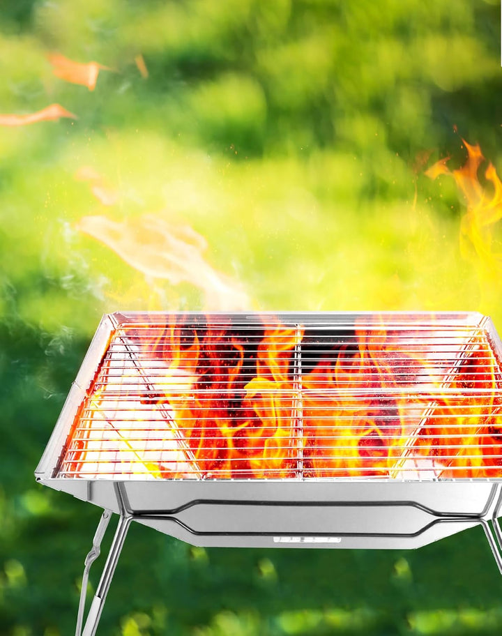 QWORK Faltbarer Camping Feuerschale Feuerkorb aus Edelstahl für Garten Camping Outdoor-Aktivitäten (