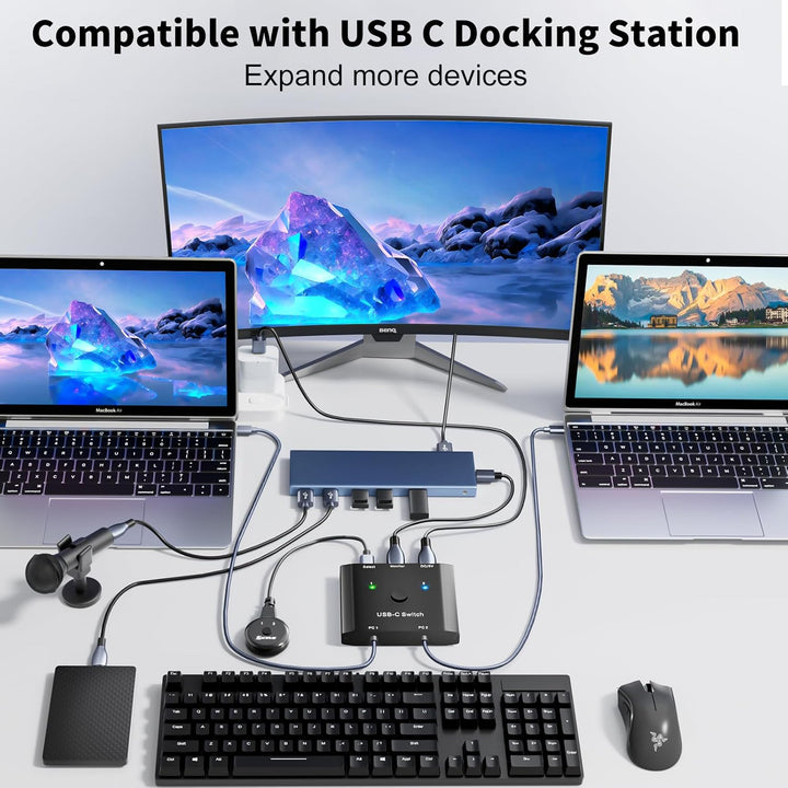 USB C Switch 2 in 1 out, KVM Switch USB C for 2 Laptops 1 Monitor, 4K@120Hz, 10Gbps, 100W PD, USB3.1