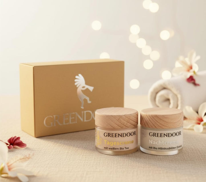 GREENDOOR Naturkosmetik Feuchtigkeitspflege 2er Sparset Tagescreme Bio weisser Tee + Nachtcreme Bio