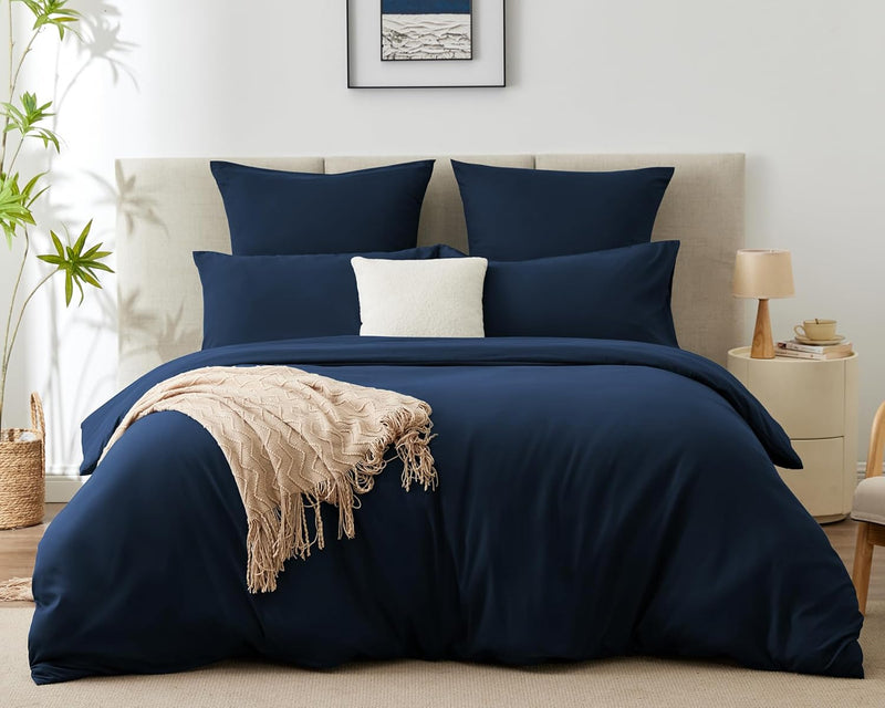 WAVVE Bettwäsche 220x240 3 teilig Blau - Bettbezug 240x220 Set mit 2 Kissenbezüge 65x65 cm, Bettwäsc