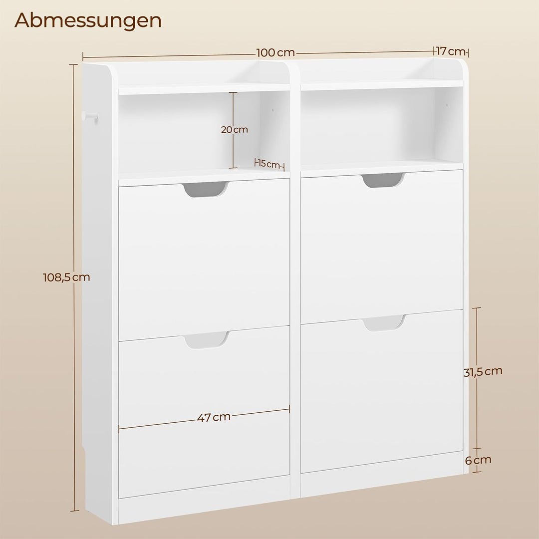 Yaheetech Schuhschrank 4 Klappen, Schuhkipper Schuhregal mit Offenen Fächern, Schuhablage Schmal für