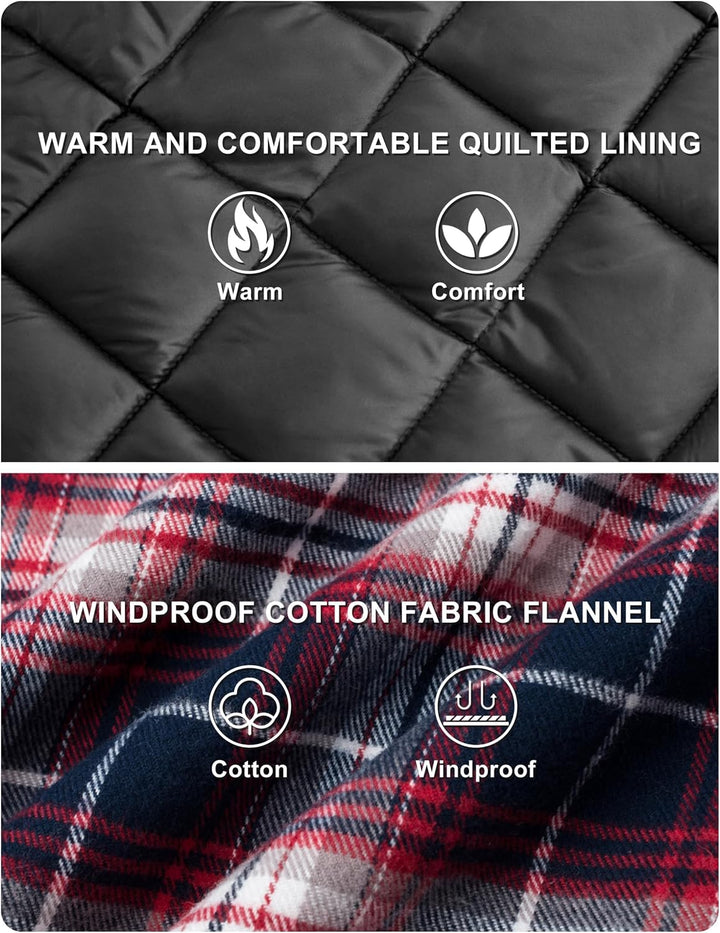 TACVASEN Herren Karierte Hemdjacke Flanellhemd Holzfällerhemd Thermohemd Jacke XXL Rot Weiss, XXL Ro
