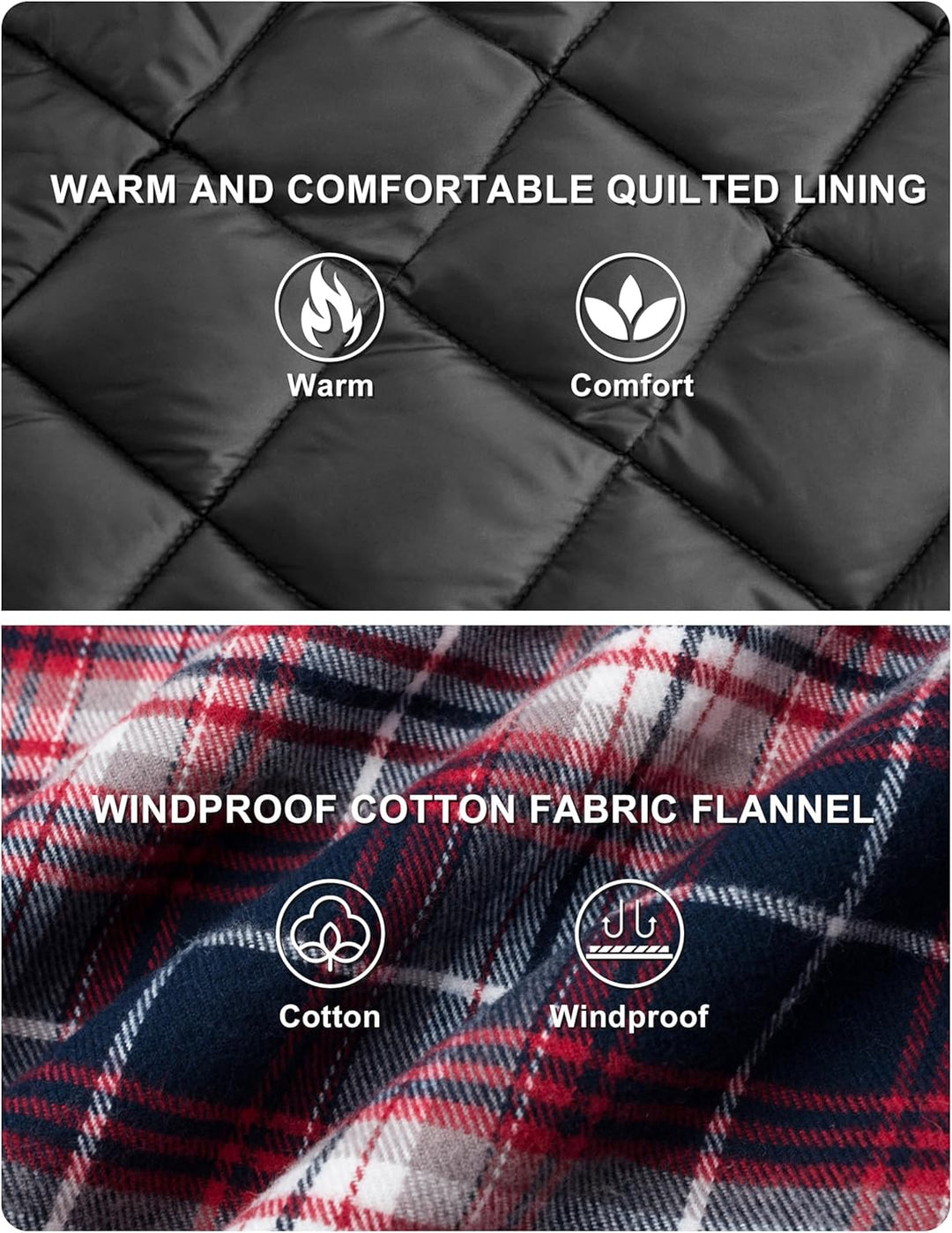 TACVASEN Herren Karierte Hemdjacke Flanellhemd Holzfällerhemd Thermohemd Jacke S Rot Weiss, S Rot We