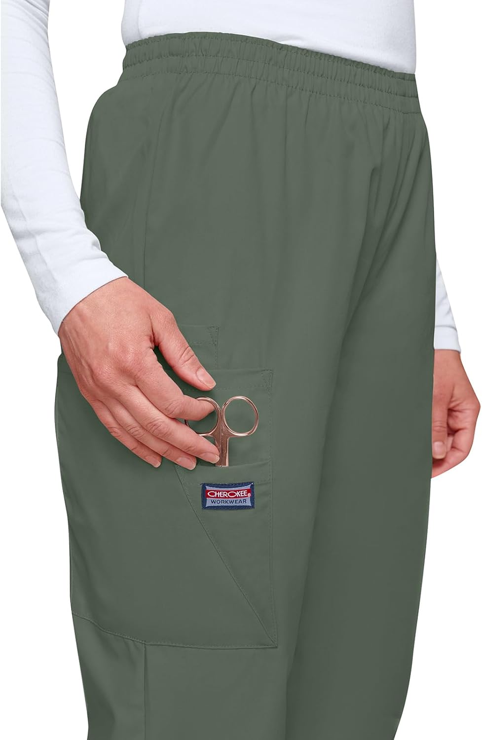 Cherokee Damen Workwear Cargo-Hose mit elastischer Taille Klassisch L Olivgrün, L Olivgrün