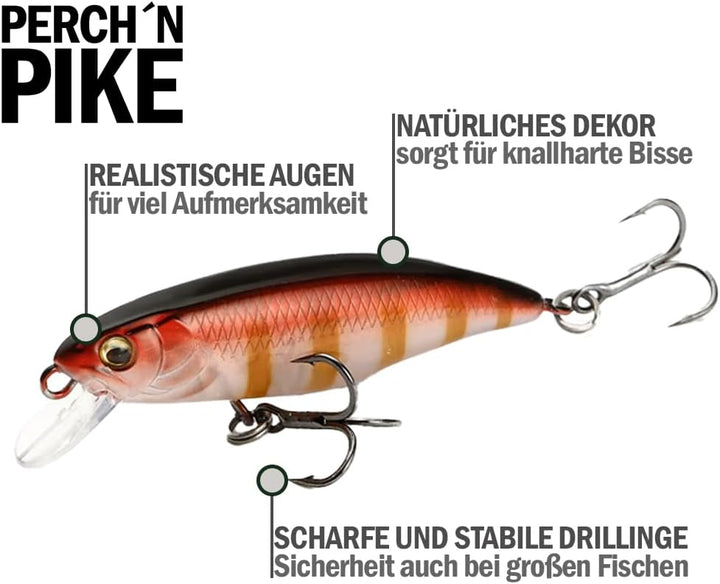 Wobbler im 5er Set für Forelle & Barsch, 5,5cm, Kunstköder Set für Spinnfischen, Minnow Köder sinken