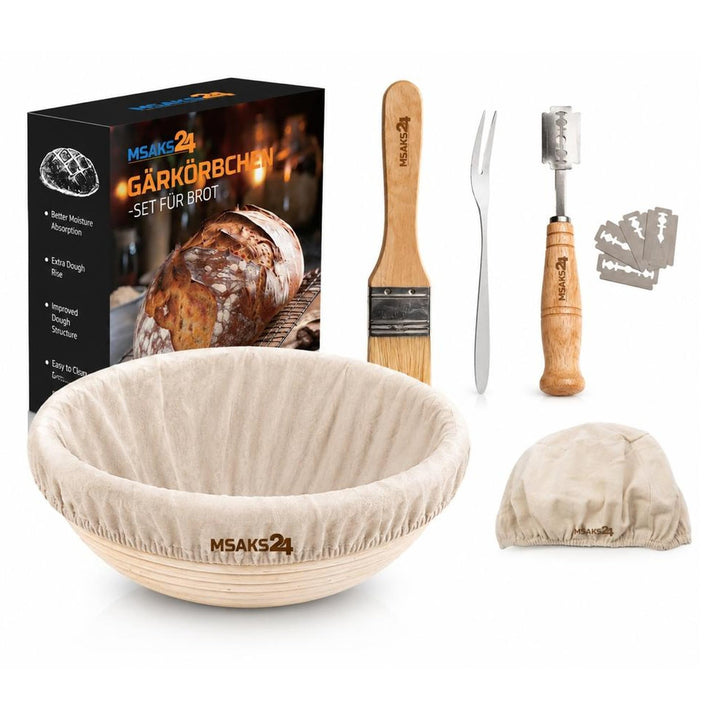 Premium Gärkörbchen Set für Perfektes Brotbacken – Inklusive Rundes Brotkorb Gärkorb 23cm aus Rattan