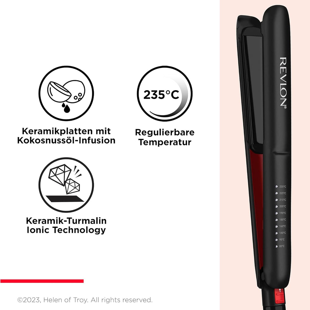 Revlon SmoothStay 25 mm Glätteisen mit Kokosnussöl-Infusion + Reisebeutel (schwimmende Platten mit a