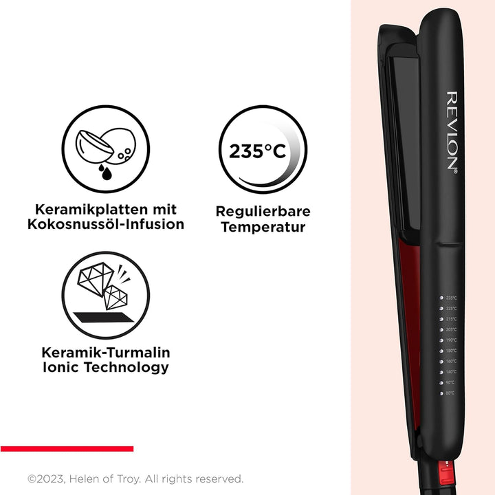 Revlon SmoothStay 25 mm Glätteisen mit Kokosnussöl-Infusion + Reisebeutel (schwimmende Platten mit a