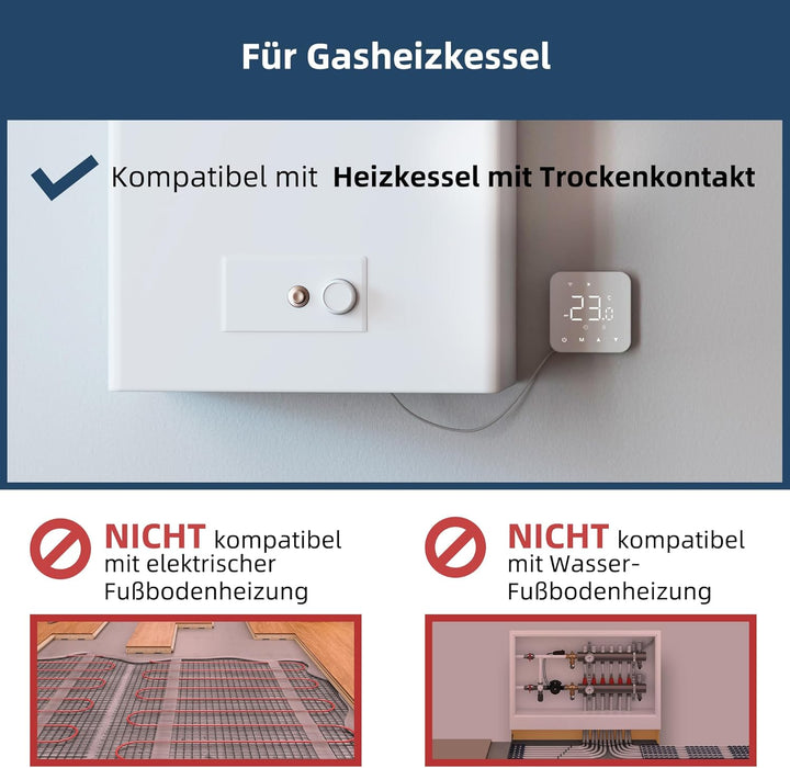 Beok WiFi Thermostat Für Gaskessel, Tuya Smart Raumthermostat Thermostate Heizung Digital LCD-Anzeig