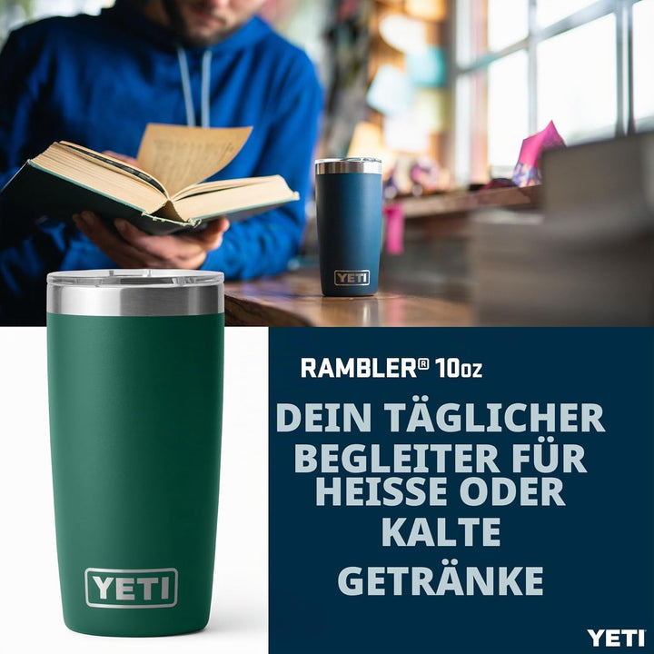 YETI Rambler Thermobecher 10 oz (295 ml) Black Forest Green – Kaffeebecher To Go, Thermotasse mit ab