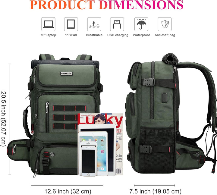 WITZMAN Reiserucksack Herren Gross Nylon Laptop Rucksack Fit 16 Zoll Reiserucksack Reisetasche mit S