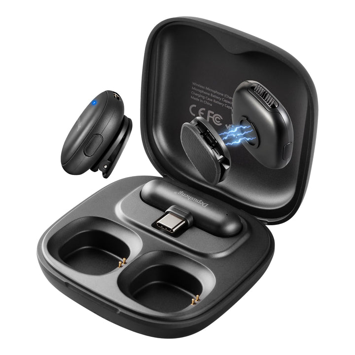 Depusheng V2 2 Stück kabelloses Lavalier-Mikrofon für iPhone, iPad und Android mit Ladecase, 8 Stund