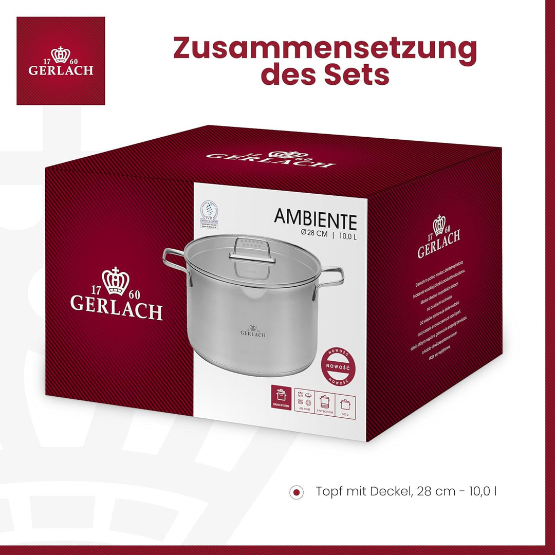 Gerlach 1760 Topf Kochtopf 10 L Induktion Elektroherd Gasherd Keramikherd Ofenfest Spülmaschinenfest