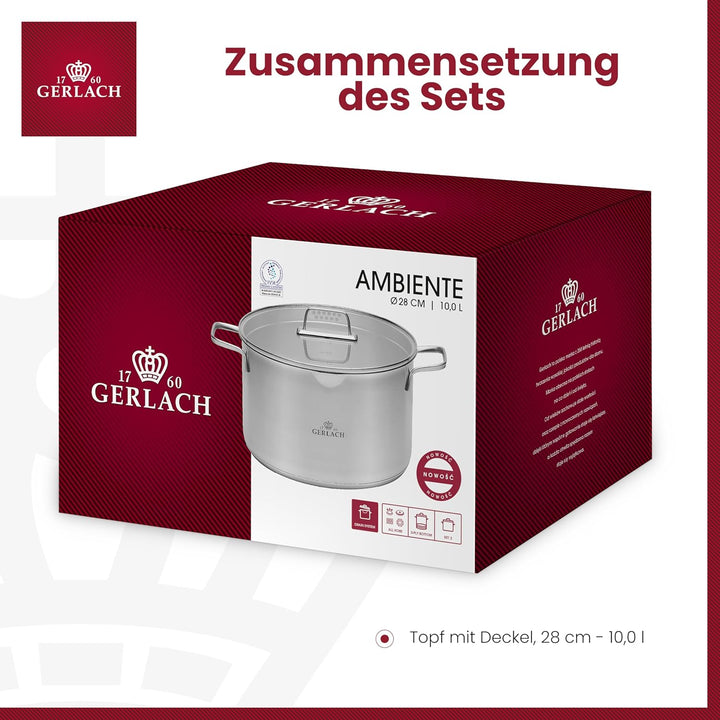 Gerlach 1760 Topf Kochtopf 10 L Induktion Elektroherd Gasherd Keramikherd Ofenfest Spülmaschinenfest
