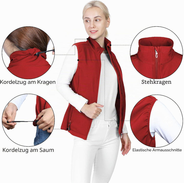 Outdoor Ventures Softshell Weste Damen Ärmellose Jacke Laufweste Leicht Winddicht Warm Fleeceweste S