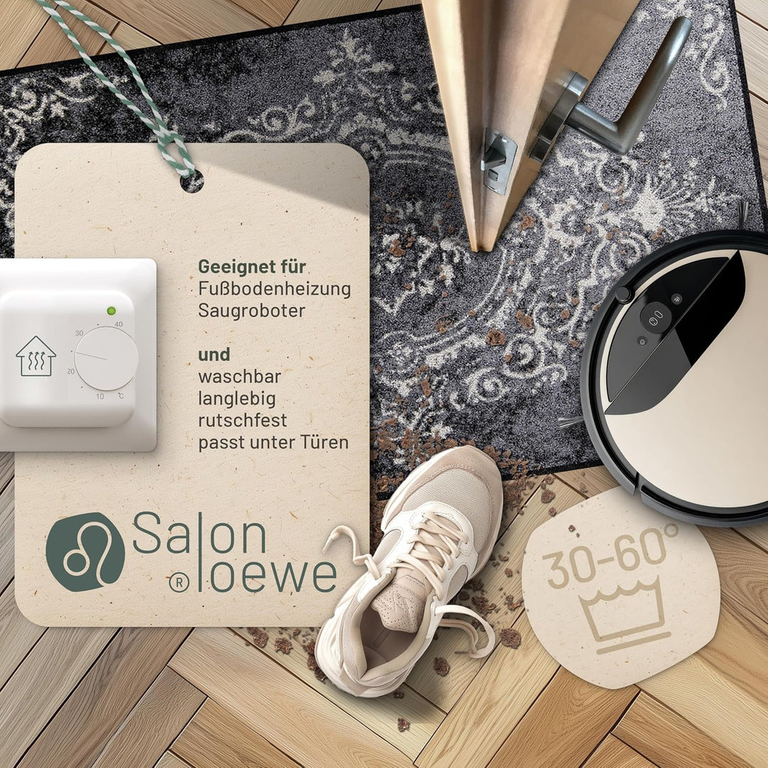 Salonloewe Amira Grey Fussmatte waschbar 075 x 120 cm Fussabtreter Schmutzfangmatte Flur-Läufer Wohn