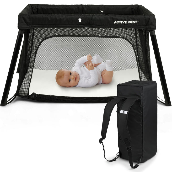 Reisebett Baby mit Matratze &amp; Rucksack – Liegefläche 96×60 cm (0–3 J.) – Aufbau in 15 Sek. – 6 kg le