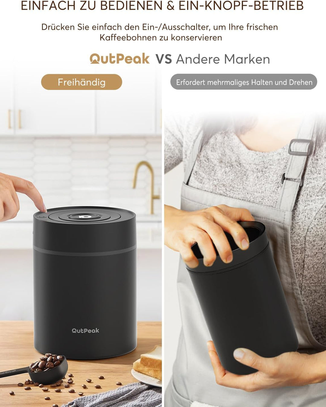 OUTPEAK 2026 Kilo Auto Vakuum Kaffeedose 1,8L für 601.0 g Kaffeebohnen Ein-Knopf-Bedienung Edelstahl