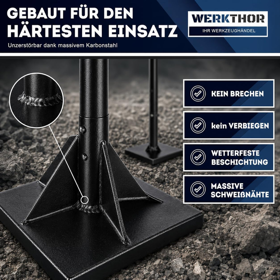 WERKTHOR Boden Stampfer aus Stahl Zerlegbar - Stampfer Bodenverdichter 122 cm hoch mit 20 x 20 cm Gr