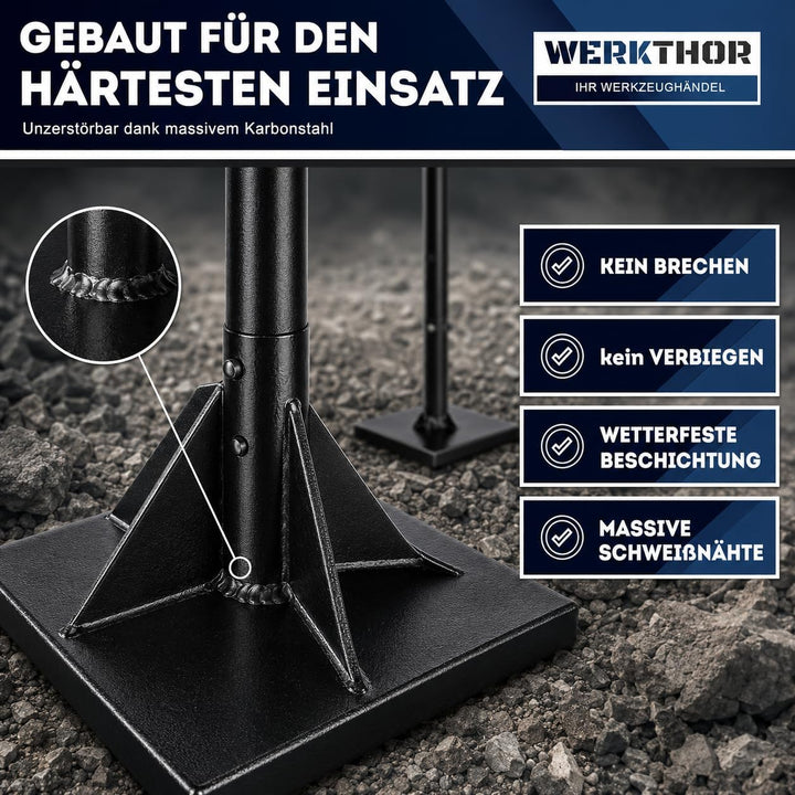 WERKTHOR Boden Stampfer aus Stahl Zerlegbar - Stampfer Bodenverdichter 122 cm hoch mit 20 x 20 cm Gr