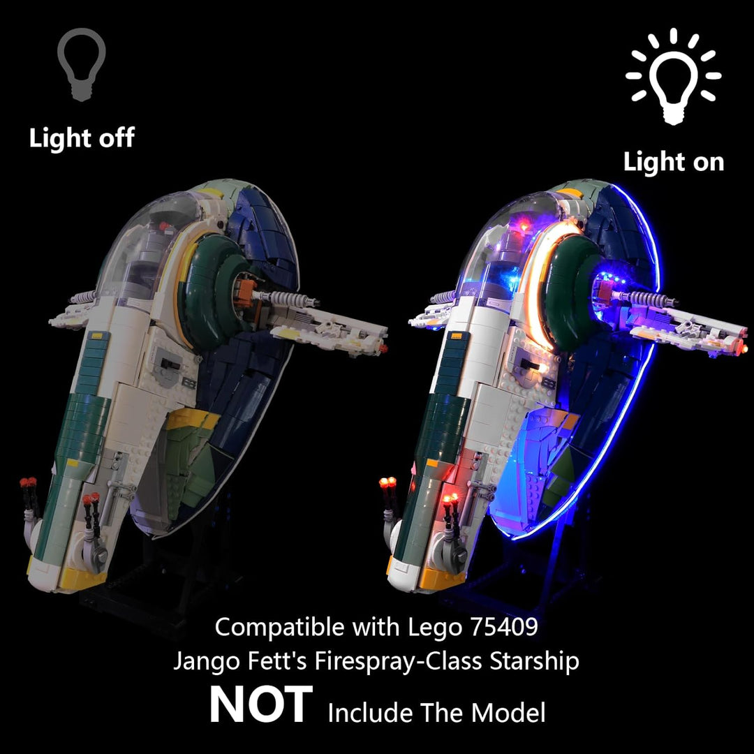 LED Lichtset kompatibel mit LEGO 75409 Jango Fetts Firespray-Raumschiff – Premium Beleuchtung für St