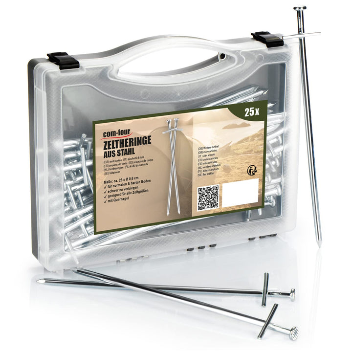 com-four® 25x Zelt-Heringe aus Stahl - Lange und robuste Erdnägel für Camping und Outdoor - ideal fü
