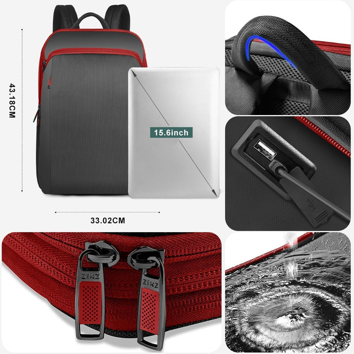 ZINZ Schlanker und Erweiterbarer 15" 15,6" 16" Laptop Rucksack, Diebstahlschutz, Business Reise Note