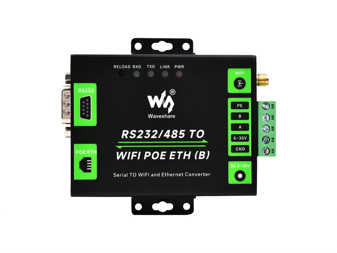 Waveshare Industrial Grade Serial Server RS232/485 to WiFi and Ethernet, Modbus Gateway, MQTT Gatewa