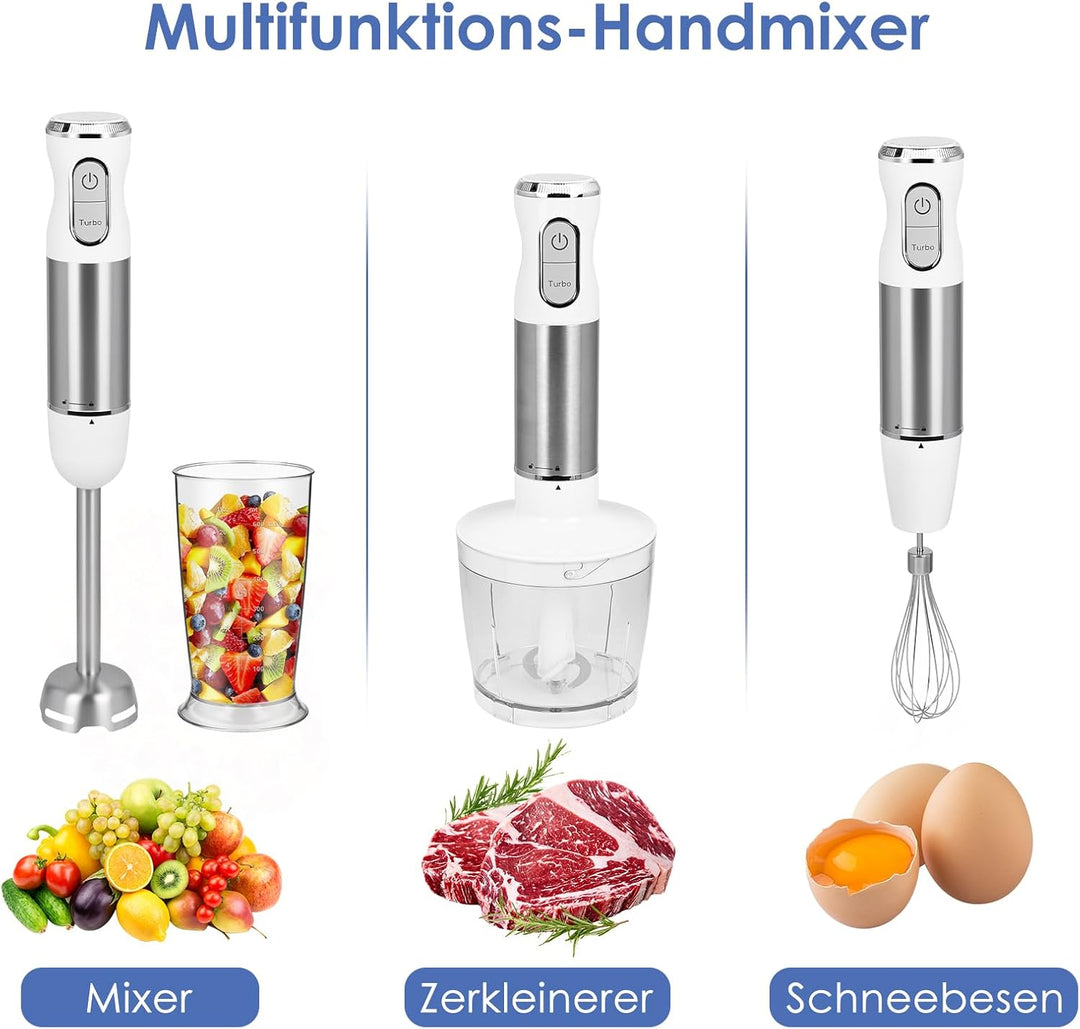 4 in 1 Stabmixer Elektrischer,1000W,Elektrische Stabmixer set,weiss
