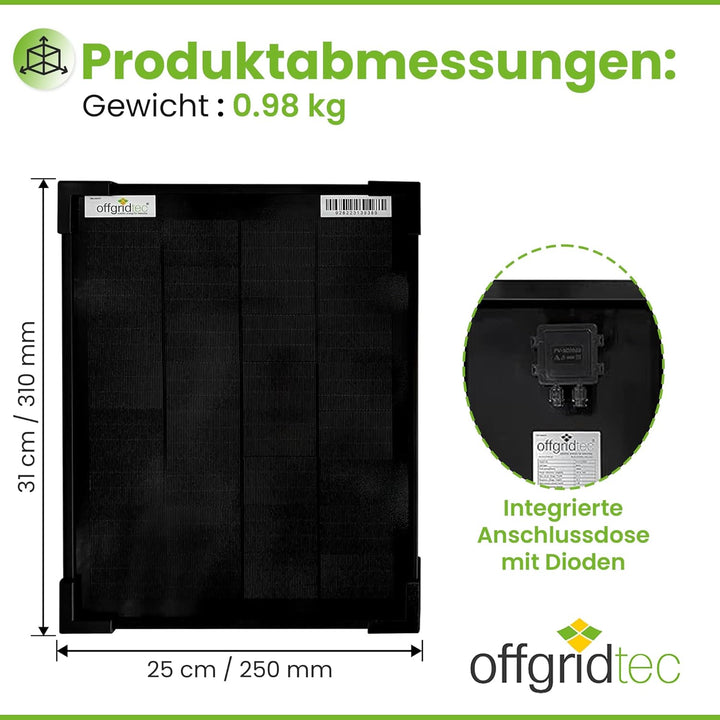 Offgridtec OLP 10W Solarpanel 12V Schindeltechnologie PERC V2, 10W