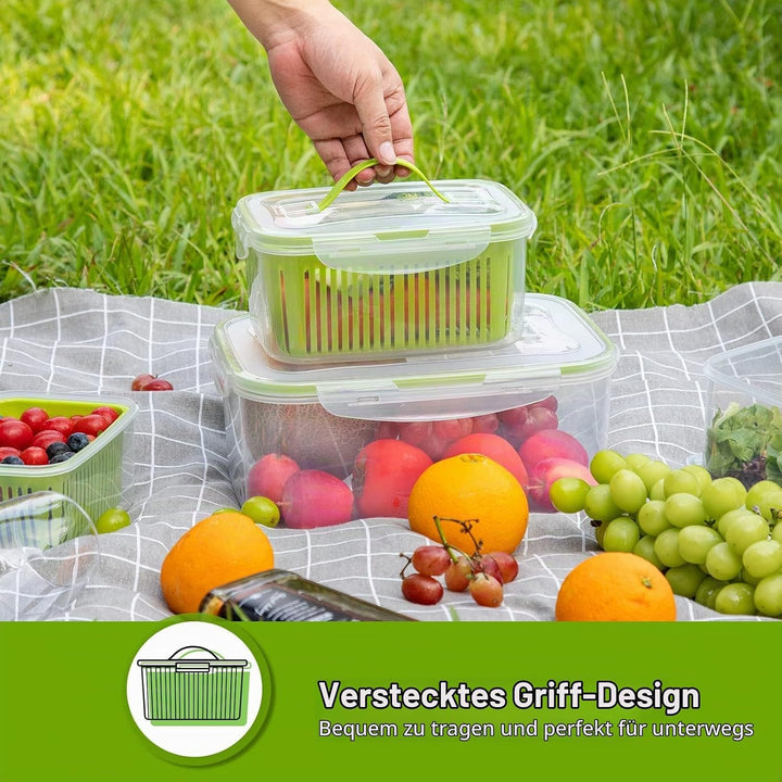 Luxear Frischhaltedosen Obst Gemüse mit Deckel Sieb, Vorratsdosen 5 Set 5,8L+3,8L+2,3L+1,3L+0,7L BPA