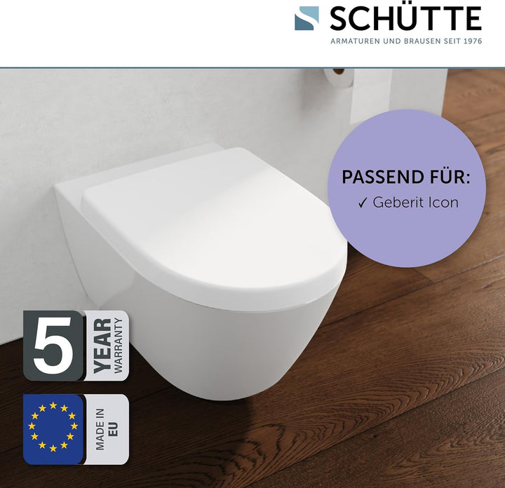 SCHÜTTE WC-Sitz passend zu Geberit Icon, mit Absenkautomatik made in EU, Abnehmbarer Klodeckel aus b