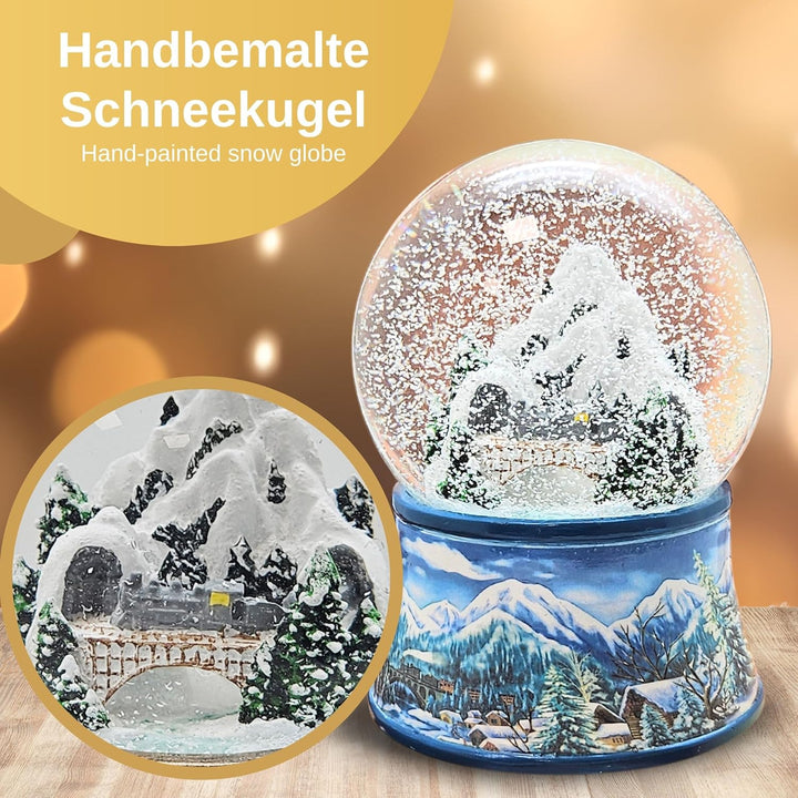Schneekugel Weihnachten Spieluhr (Hellblau Winterlandschaft), Hellblau Winterlandschaft