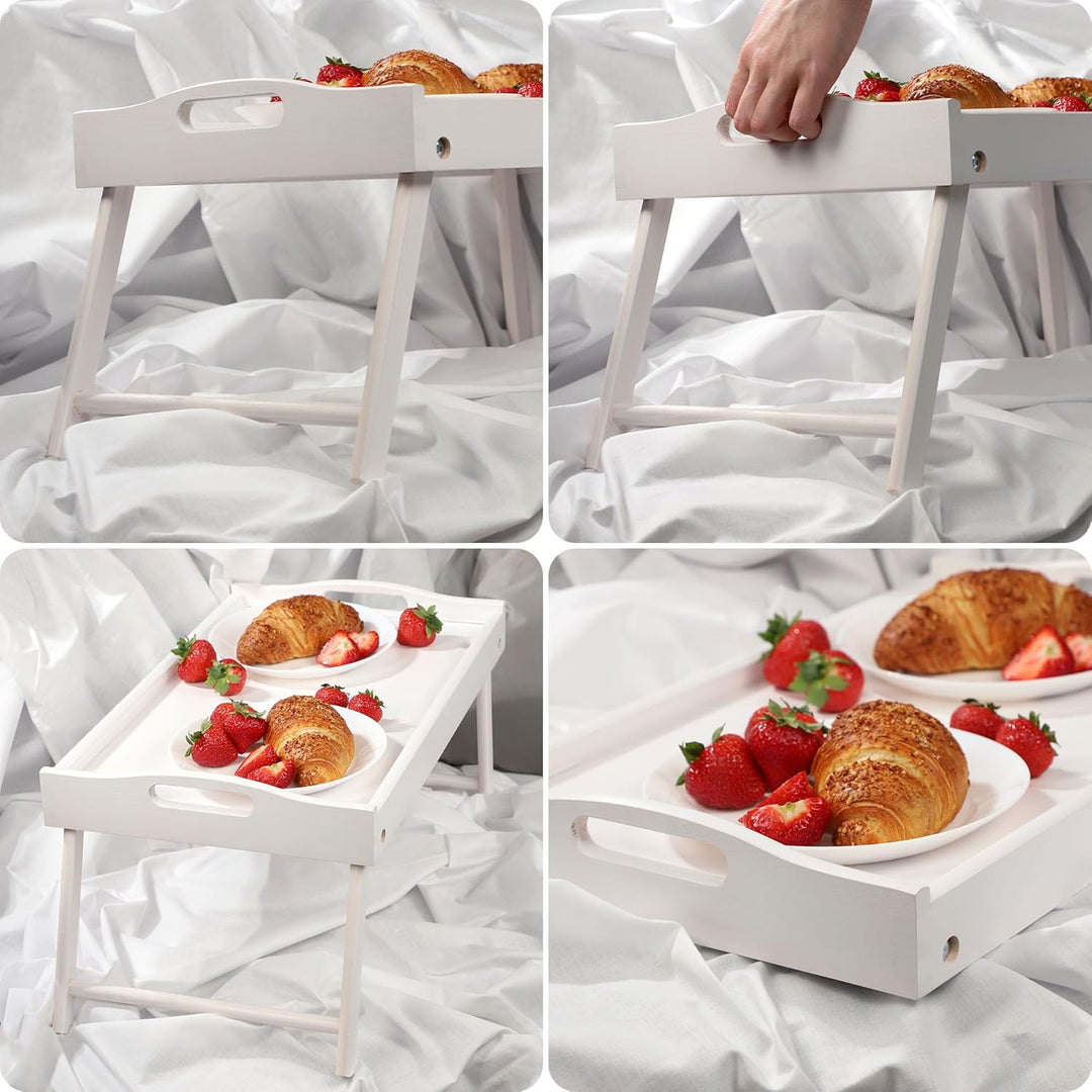 KADAX Betttisch, Frühstückstablett aus Kiefernholz, 19x30x50cm Serviertablett, klappbares Bett-Table